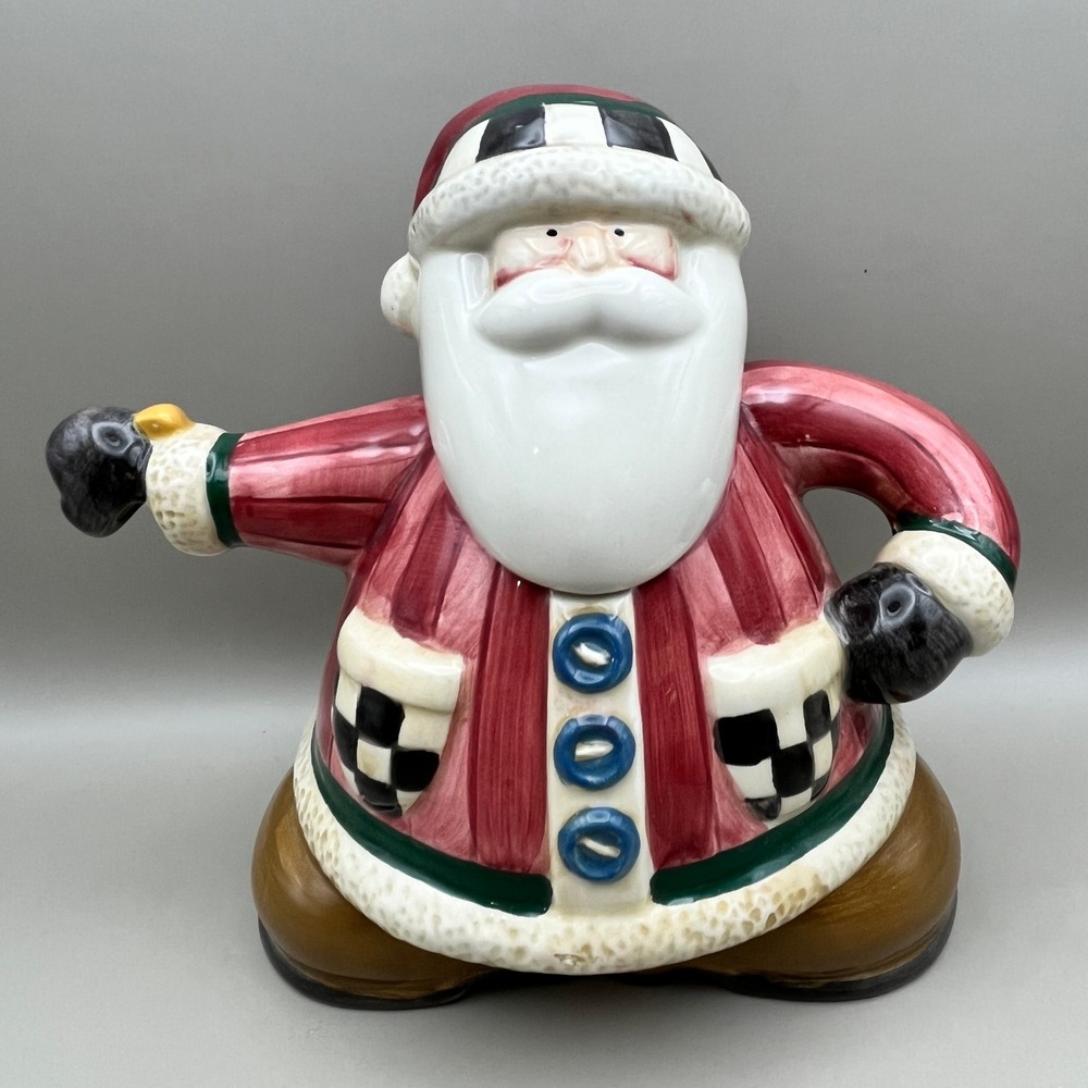 Debbie Mumm Sakura Santa Claus Teapot Ceramic Christmas Holiday Decor 6.5"